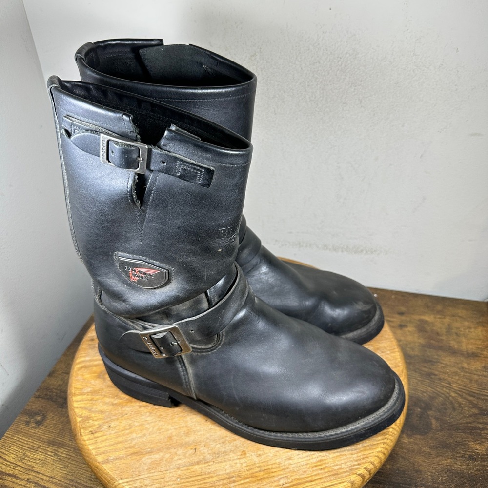 Red Wing 968 Mens Black Leather Engineer Biker Boots Size 10.5 E2 Made in USA
